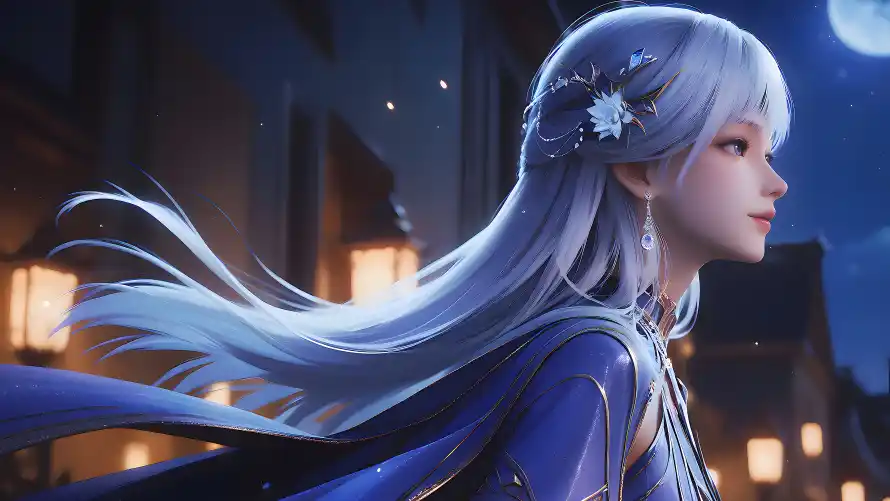 4k侧颜壁纸 - 发饰 - 国漫 - 夜景「哲风壁纸」