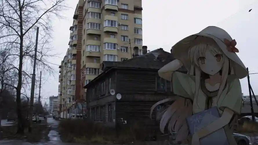 3k城市壁纸-合成风 - 枯树-二次元少女热门的壁纸「哲风壁纸」