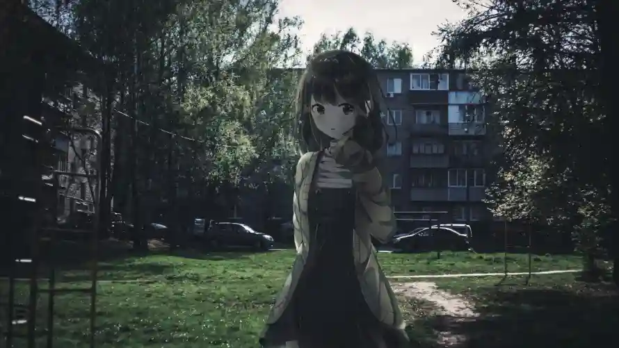 4k少女壁纸 - 庭院 - 树木 - 草坪「哲风壁纸」
