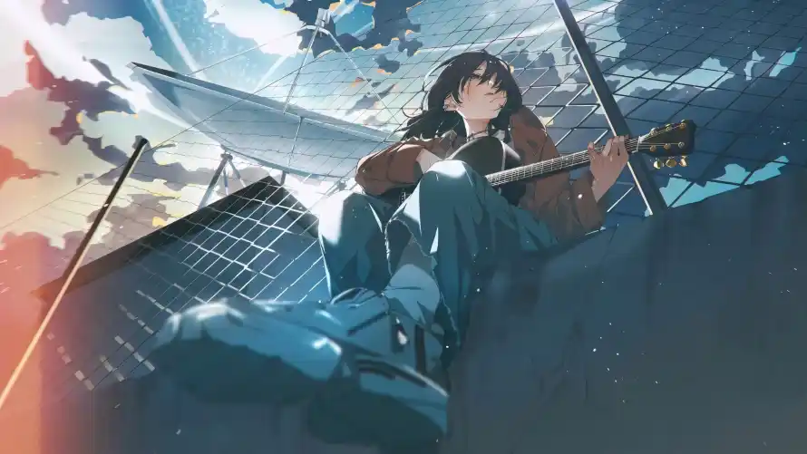 4k台阶壁纸 - 吉他 - 天空 - 日系「哲风壁纸」