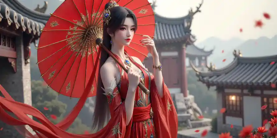 4k古风壁纸 - 曹颖 - 红伞 - 红衣「哲风壁纸」
