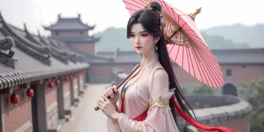 4k古风壁纸 - 国风 - 曹颖 - 粉裙「哲风壁纸」