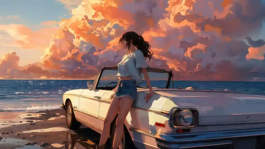 4k云朵壁纸 - 壁纸 - 大海 - 少女「哲风壁纸」