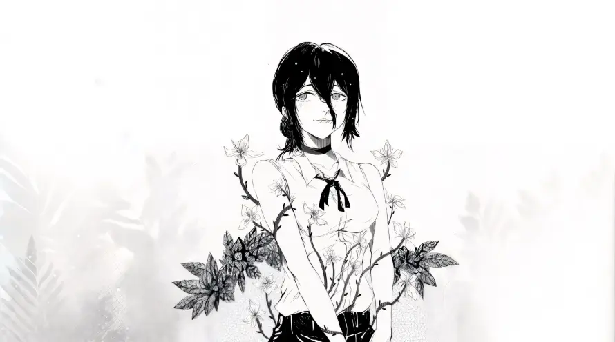 4k手绘壁纸 - 插画 - 短发 - 花朵「哲风壁纸」