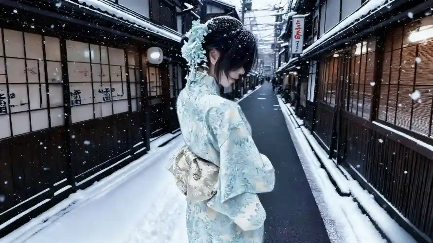 4k和服壁纸 - 发饰 - 冬日 - 落雪「哲风壁纸」