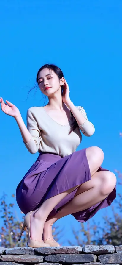 4k户外壁纸 - 清新 - 石墙 - 美女「哲风壁纸」