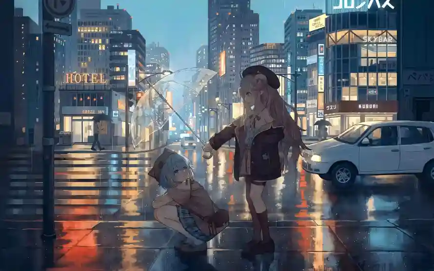 4k少女壁纸 - 汽车 - 灯光 - 街道「哲风壁纸」