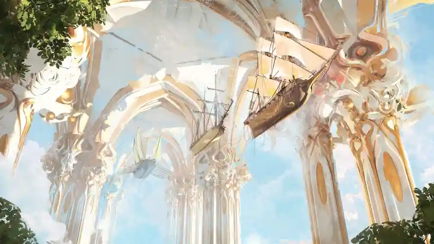 4k天空壁纸 - 帆船 - 手绘 - 浮空「哲风壁纸」