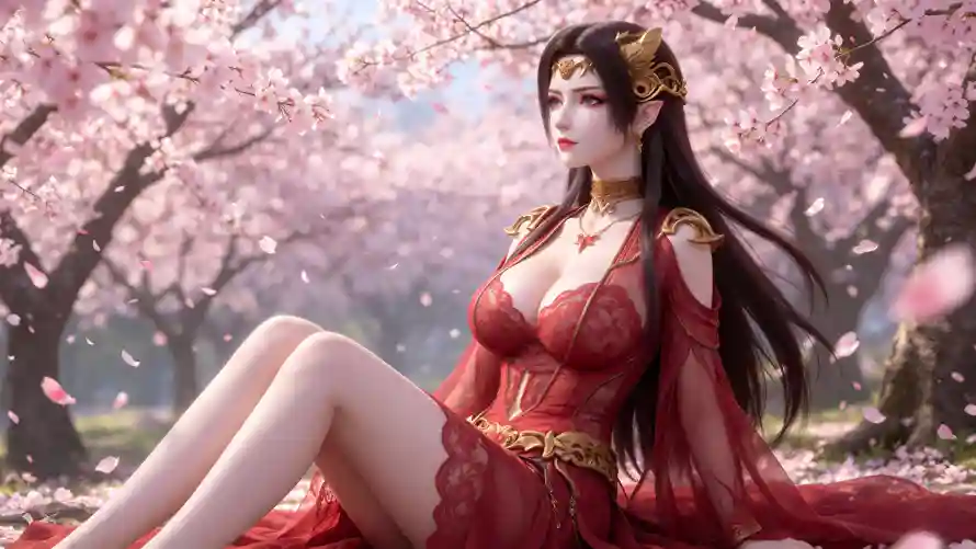 4k3D壁纸 - 坐姿 - 尖耳 - 花瓣「哲风壁纸」