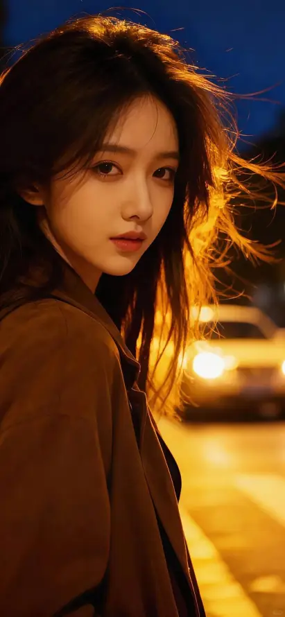 4k回眸壁纸 - 夜景 - 暖光 - 美女「哲风壁纸」