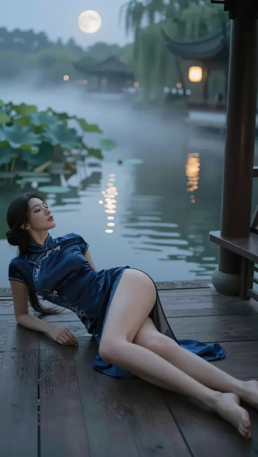4k夜景壁纸 - 旗袍 - 美女 - 月夜「哲风壁纸」