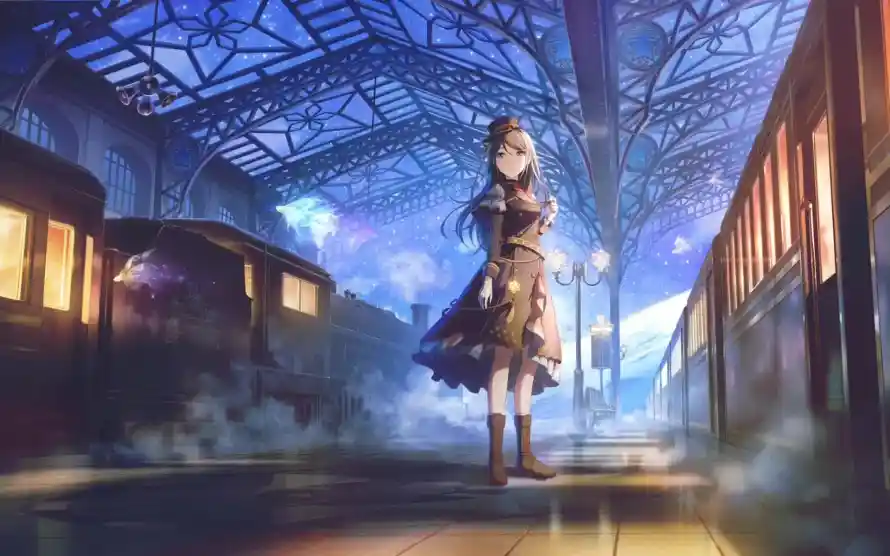 4k夜晚壁纸 - 少女 - 帽子 - 月台「哲风壁纸」