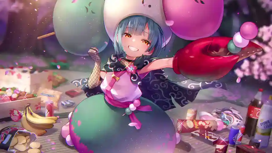 4k可爱壁纸-少女 - 橙瞳-气球「哲风壁纸」