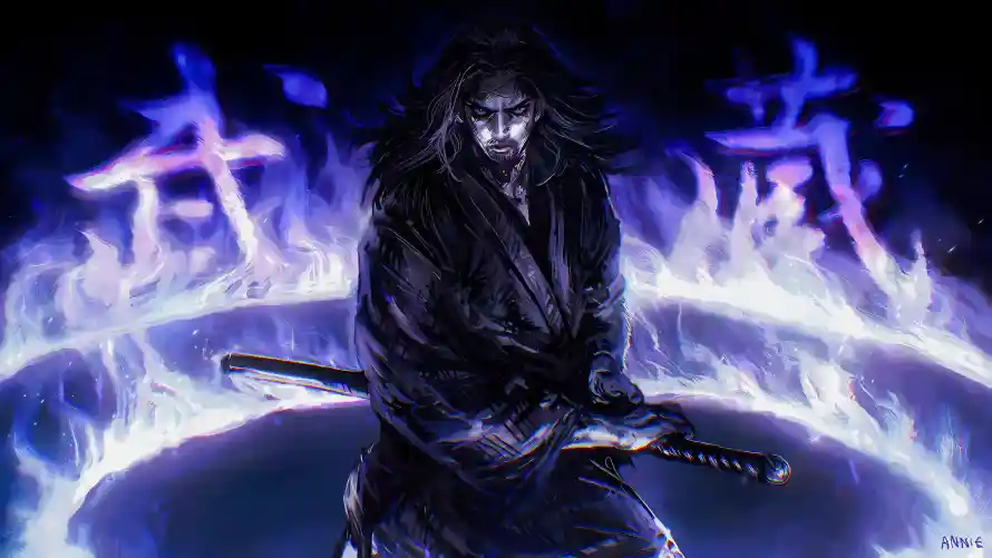 4k和服壁纸-日式 - 暗黑-蓝焰「哲风壁纸」