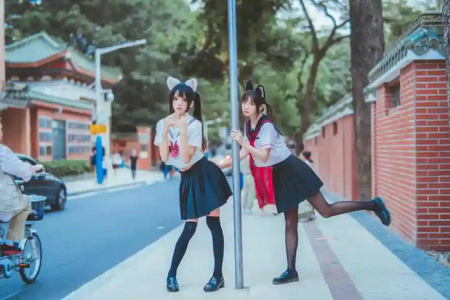 4k双人壁纸 - 少女 - 猫耳 - 街拍「哲风壁纸」