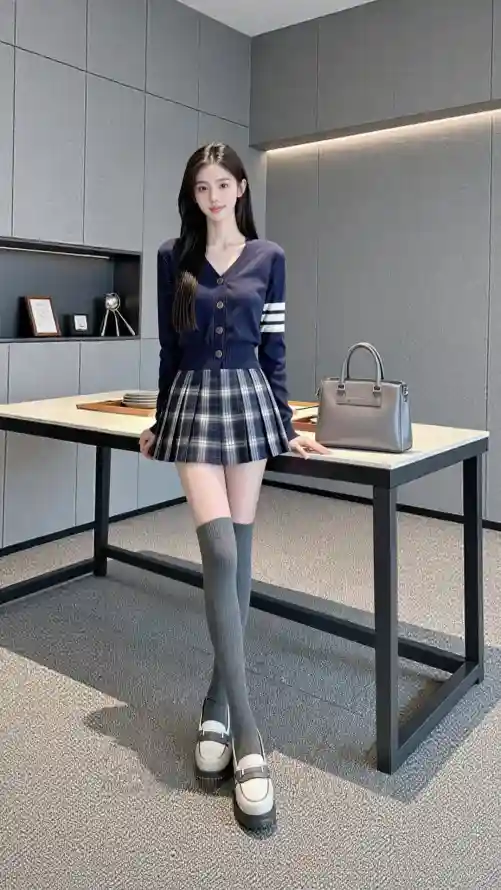 4k好看壁纸 - 室内 - 格纹 - 美女「哲风壁纸」