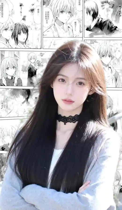 4k美女壁纸 - 清冷感 - 黑长直 - 漫画背景「哲风壁纸」