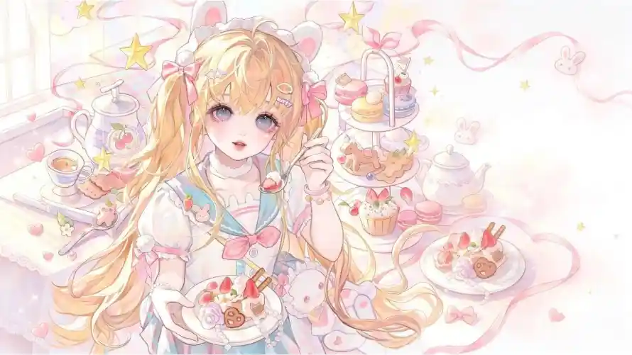 4k可爱壁纸 - 少女 - 甜点 - 紫眸「哲风壁纸」
