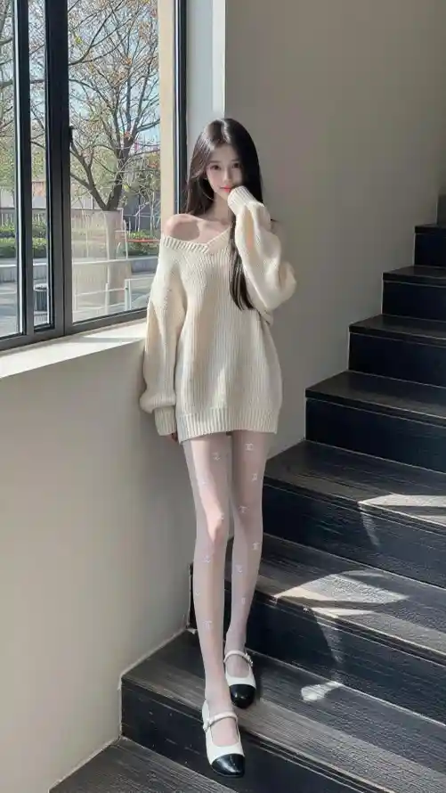 4k好看壁纸 - 楼梯 - 窗边 - 美女「哲风壁纸」