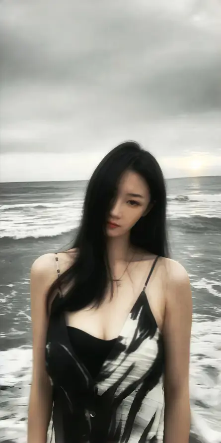 4k人像壁纸 - 冷调 - 海浪 - 海边「哲风壁纸」
