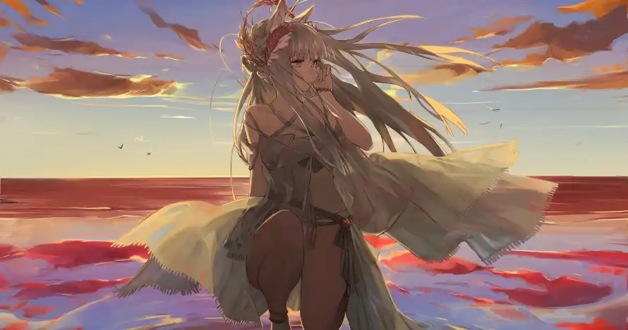 4k动漫壁纸 - 夕阳 - 插画 - 泳装「哲风壁纸」