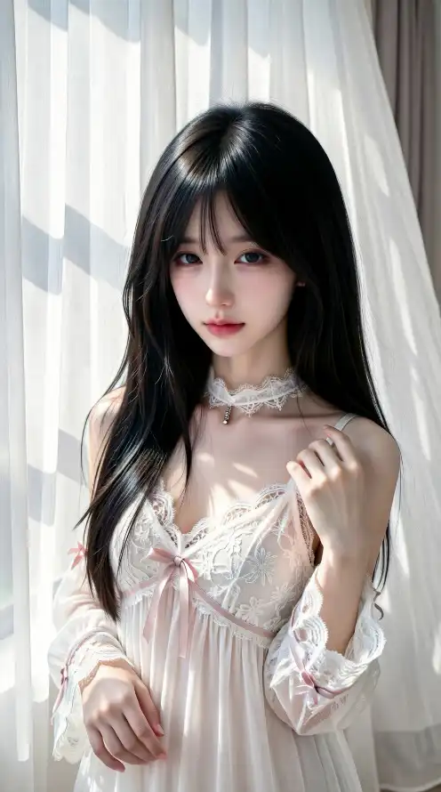 4k卧室壁纸 - 少女 - 清纯 - 纱帘「哲风壁纸」