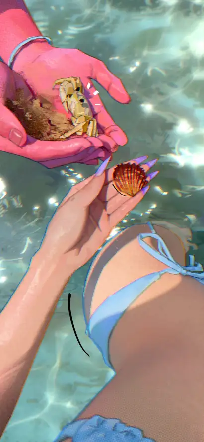 4k夏日壁纸 - 手 - 戏水 - 插画「哲风壁纸」