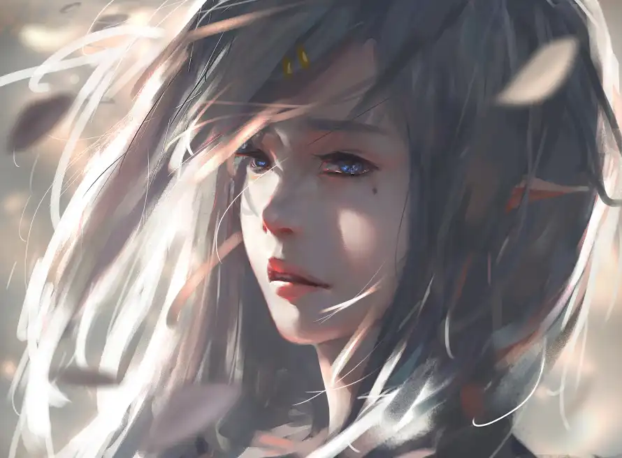 4k光影壁纸 - 少女 - 泪痣 - 红唇「哲风壁纸」