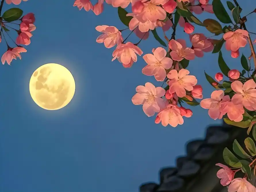 4k古风壁纸 - 圆月 - 夜空 - 屋檐「哲风壁纸」