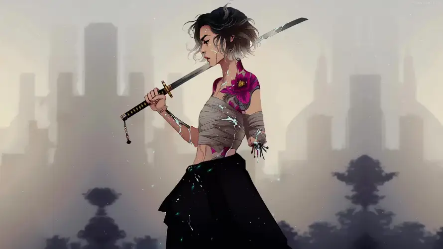 4k插画壁纸-短发 - 女武士-未来感「哲风壁纸」