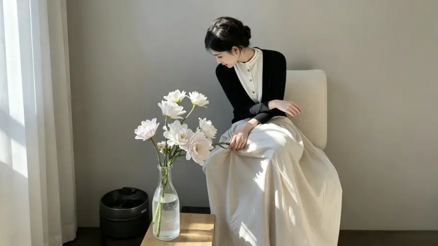 3k好看壁纸-白玫瑰与室内-气质美女壁纸分享「哲风壁纸」