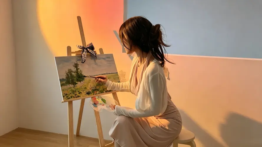 3k好看壁纸-浅色长裙与画画-壁纸推荐「哲风壁纸」