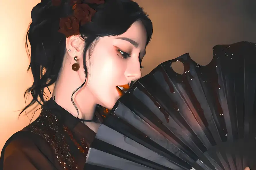4k侧脸壁纸 - 古风 - 折扇 - 插画「哲风壁纸」
