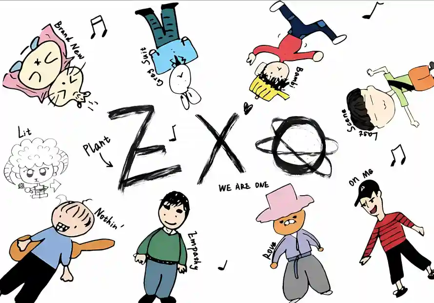 2kQ版壁纸-EXO与音符-壁纸推荐「哲风壁纸」