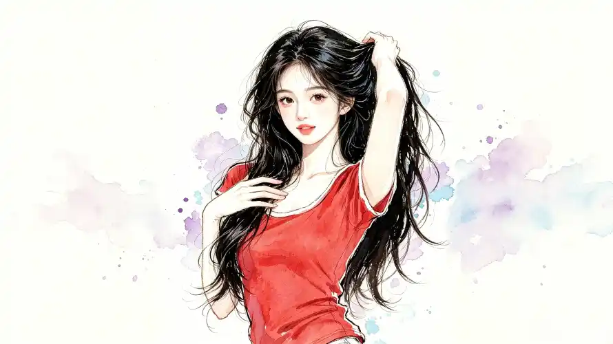 4k卷发壁纸 - 手绘 - 插画 - 红衣「哲风壁纸」