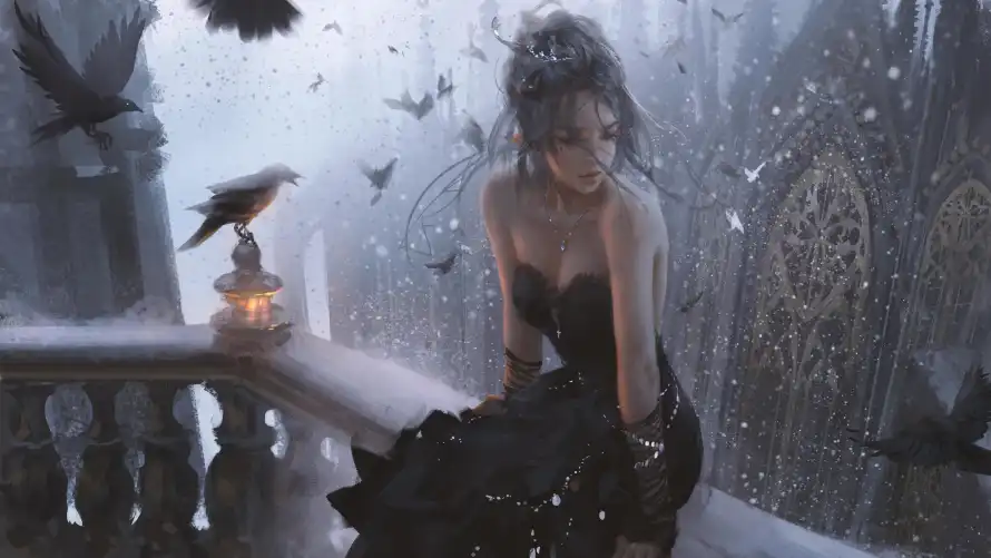 4k下雪壁纸 - 乌鸦 - 厚涂 - 女性「哲风壁纸」