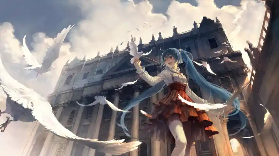 4k云朵壁纸 - 动漫 - 天空 - 少女「哲风壁纸」