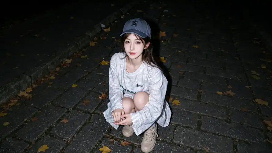 3k夜景壁纸-石板路壁纸和女生-休闲穿搭热门的壁纸「哲风壁纸」