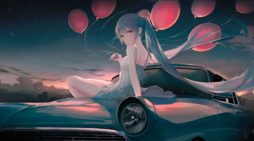 7k傍晚壁纸-初音未来与轿车-壁纸推荐「哲风壁纸」