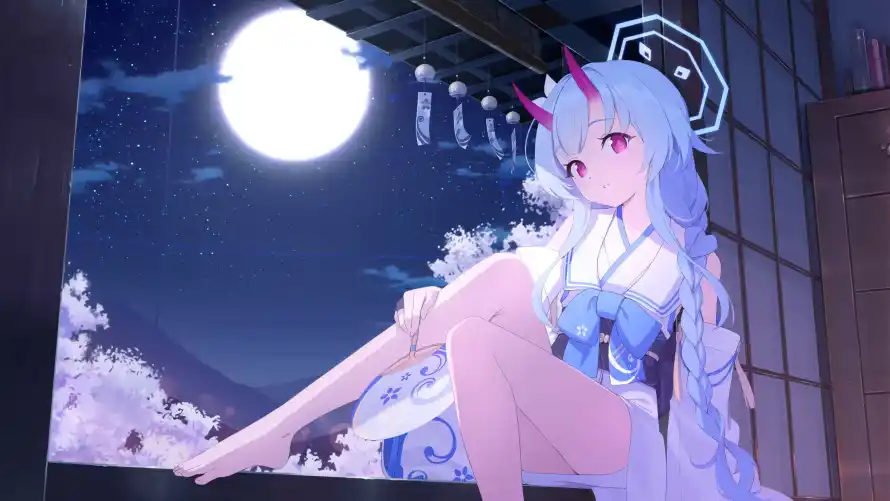 4k和服壁纸-夜空 - 少女-月亮「哲风壁纸」