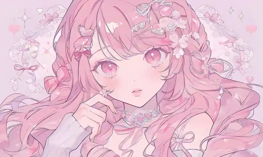 4k卷发壁纸 - 发饰 - 少女 - 插画「哲风壁纸」