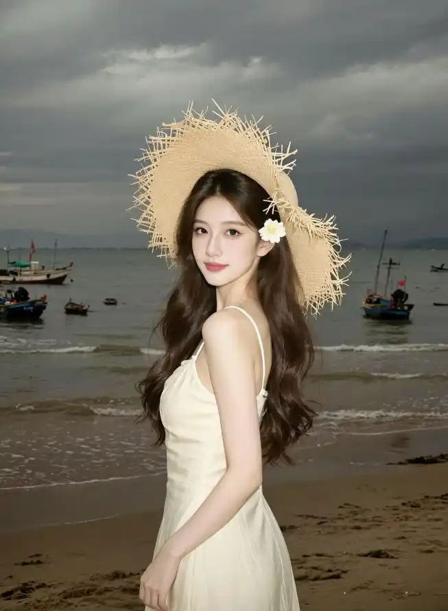 4k卷发壁纸 - 大海 - 好看 - 少女「哲风壁纸」