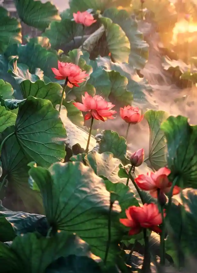 4k夏日壁纸 - 水雾 - 清晨 - 红花「哲风壁纸」