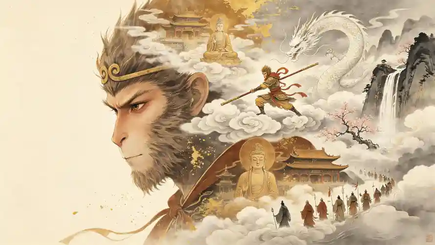 4k云海壁纸 - 仙山 - 僧人 - 国风「哲风壁纸」
