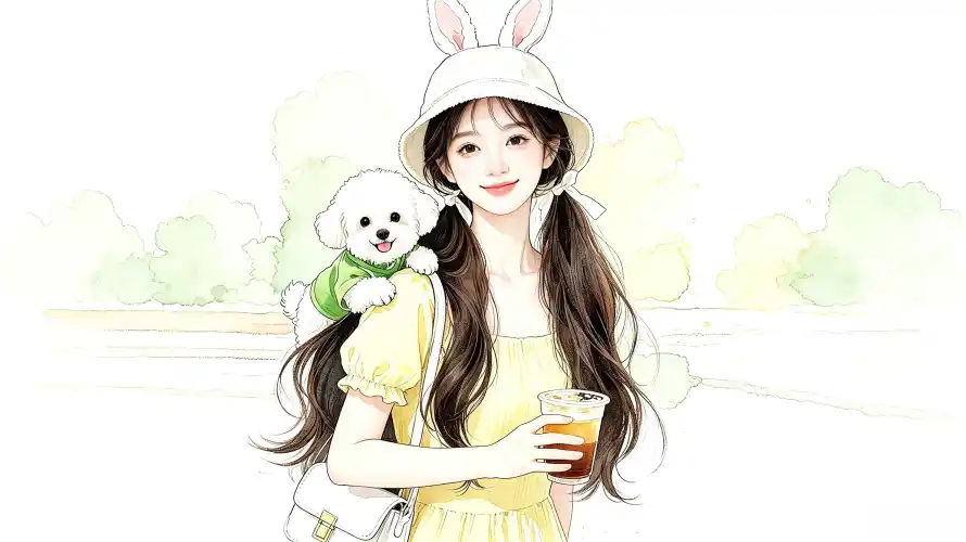 4k可爱壁纸 - 奶茶 - 少女 - 户外「哲风壁纸」