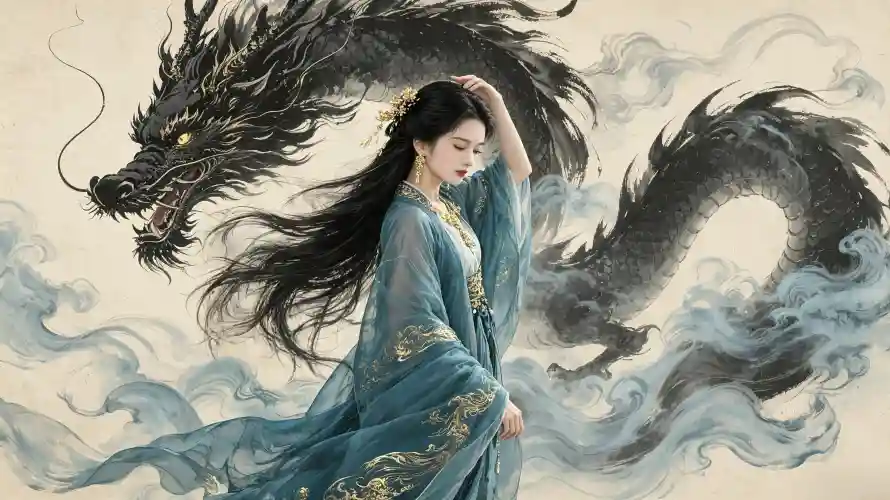 3k云雾壁纸-东方龙 - 古风-青色襦裙热门的壁纸「哲风壁纸」