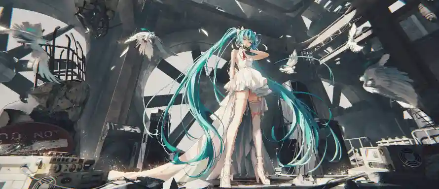 4k动漫壁纸 - 少女 - 废墟 - 白裙「哲风壁纸」