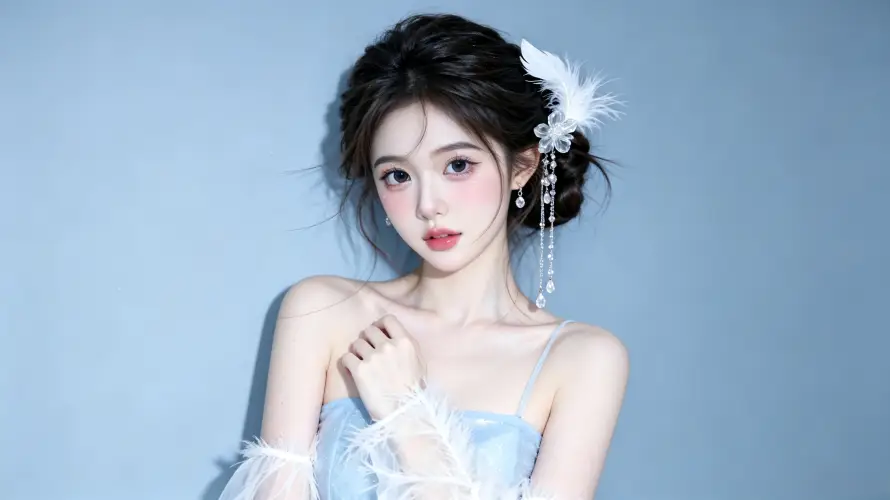 3k少女壁纸-氛围感和盘发-淡蓝背景壁纸推荐「哲风壁纸」