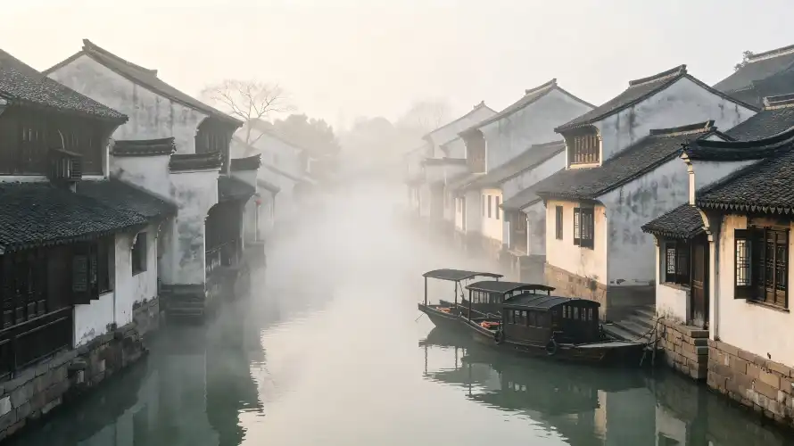 4k古镇壁纸 - 建筑 - 徽派 - 晨雾「哲风壁纸」