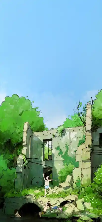 4k卡通壁纸 - 夏日 - 小孩 - 废墟「哲风壁纸」
